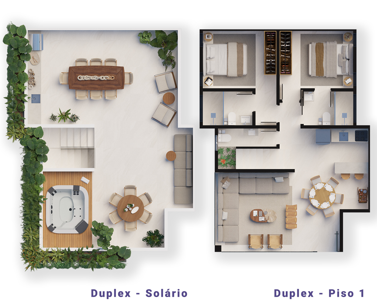 Plantas do duplex de 128 metros quadrados